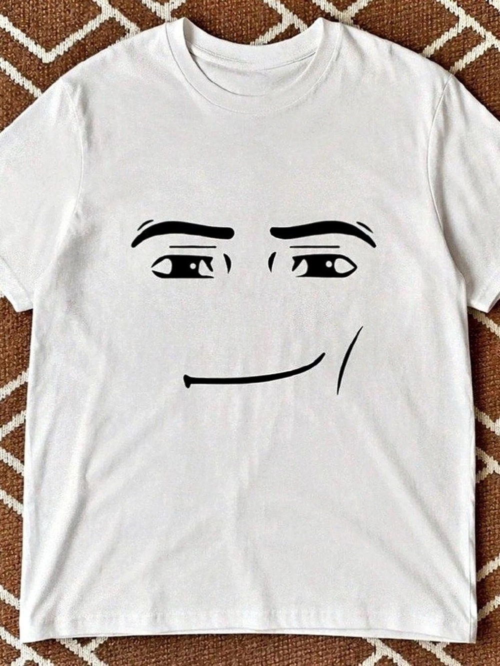 Roblox Man Face Meme T-Shirt Graphic Short Sleeve Tee in White